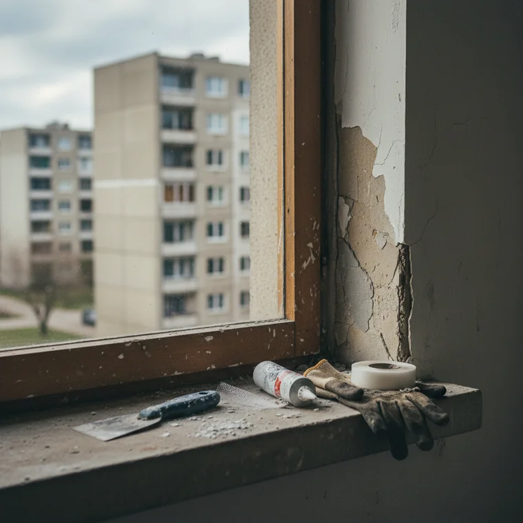 Naprawa pękającego tynku gipsowego przy oknach w wielkiej płycie