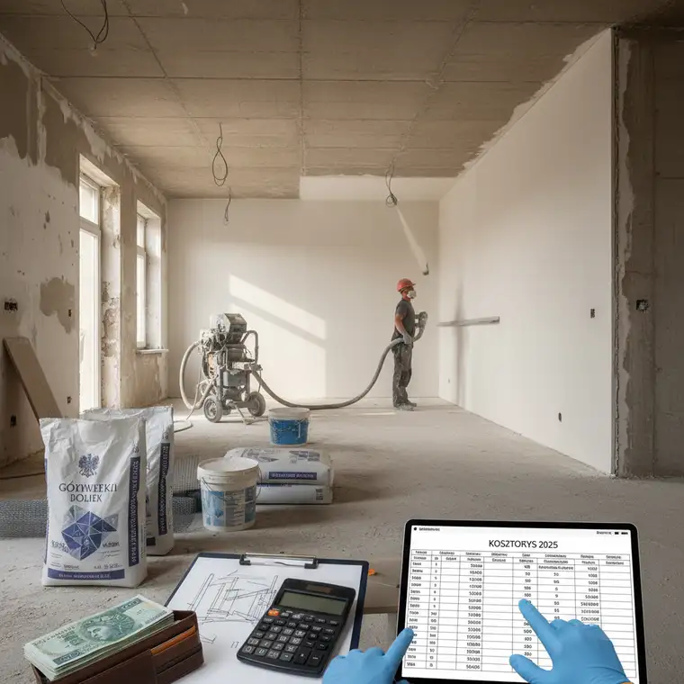 Ściany otynkowane tynkiem gipsowym po szlifowaniu – przykład wykończenia pokazujący efekt tynkowania gipsowego na 100 m² ścian