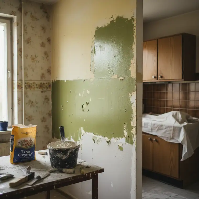 Jak nakładać tynk gipsowy na starą farbę olejną w kuchni z lat 80