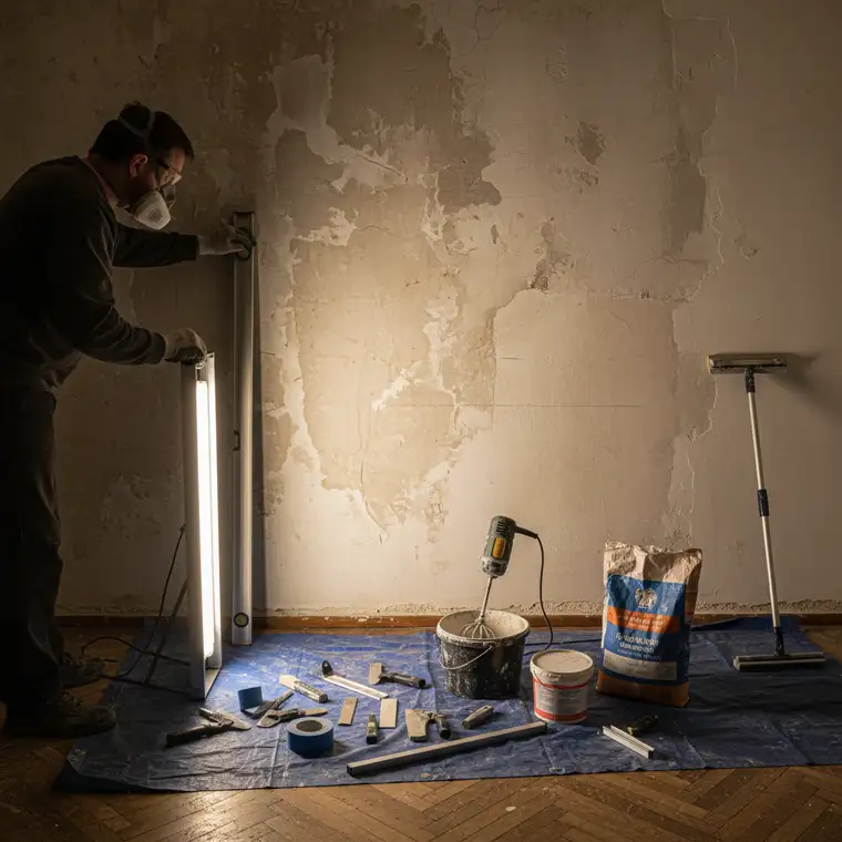 Szlifowanie i wyrównywanie gładzi na ścianie 3 m w starym bloku – dokładne wykończenie bez tynkowania całej powierzchni przed malowaniem