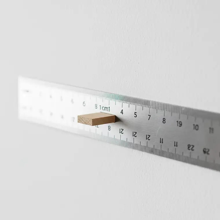 Ściana w kuchni z odchyłką 1 cm i planowaną linią szafek wiszących, pokazująca wpływ krzywizny na montaż zabudowy kuchennej