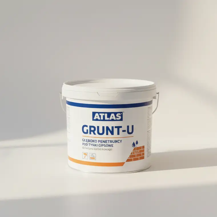 Ściana z betonu komórkowego w domu parterowym podczas gruntowania przed tynkiem gipsowym, dobrany grunt ogranicza chłonność i poprawia przyczepność