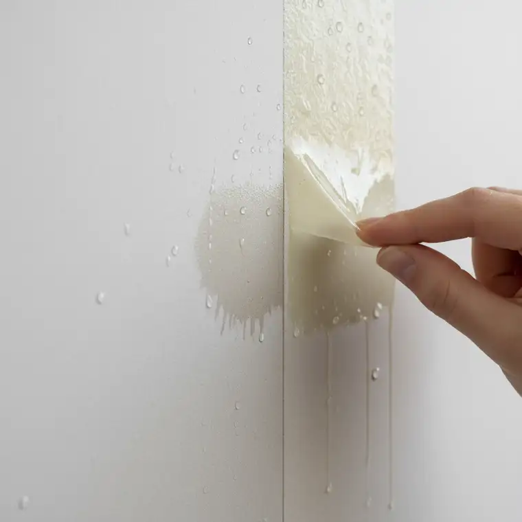 Zbliżenie na zagruntowaną ścianę, pokazujące różnicę między matową a błyszczącą powierzchnią oraz sposób oceny, czy ściana jest przegruntowana pod tynk gipsowy