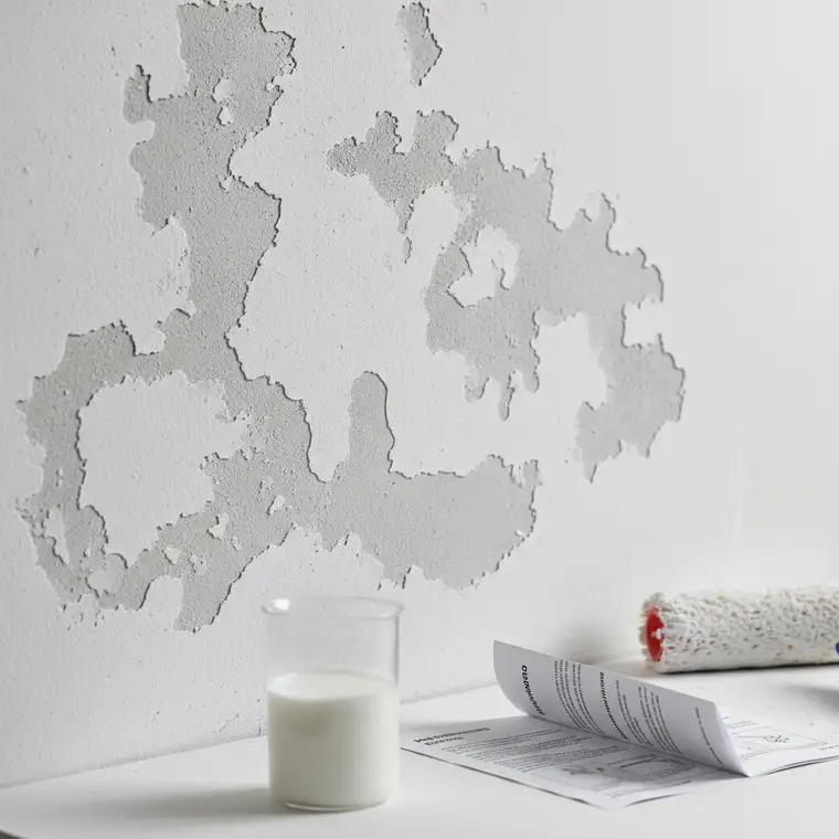 Ściana z tynkiem gipsowym schnie plamami mimo gruntowania, widoczne jaśniejsze i ciemniejsze miejsca podczas wysychania tynku gipsowego